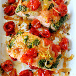 Salmon With Roasted Tomatoes And Shallots