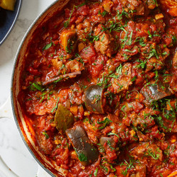 Lamb Neck, Aubergine And Tomato Stew