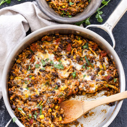 One Pot Cheesy Mexican Lentils, Black Beans And Rice