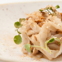 Sous Vide Squid Tagliatelle, Cep Ragu, Wild Horseradish