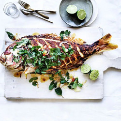 Barbecued Lemongrass Snapper With Pomelo And Herb Salad