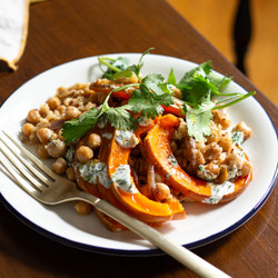 Cumin Braised Chickpeas With Roasted Squash