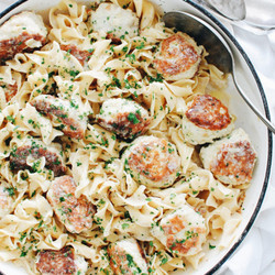Creamy Parmesan Chicken Meatballs With Pasta