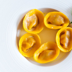 Tomato Tortelli, Water Of Smoked Provolone Cheese And Basil Crisps