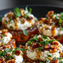 Roasted Sweet Potatoes With Whipped Feta, Hot Honey &amp; Crunchy Pecans
