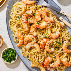 Cacio E Pepe With Garlicky Sautéed Shrimp