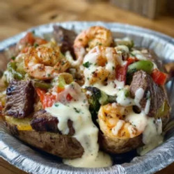 Steak And Shrimp Loaded Potato