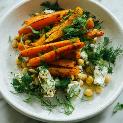 Cumin roasted carrots with lemony chickpeas and feta