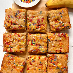 Brown Butter Birthday Cake Banana Blondies (gluten-free)