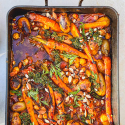 One-pan Moroccan-spiced Carrots And Chickpeas With Carrot Top Chermoula