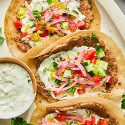 Greek-inspired Turkey Smash Burger Tacos