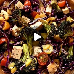 Lemon Pepper And Quick Tofu "feta" Salad With Roasted Onion Garlic Vinaigrette