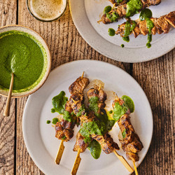 Pinchos Morunos With Mojo Verde (lamb Skewers With Green Sauce)