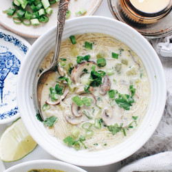 Green Coconut Curry Noodle Soup With Mushrooms