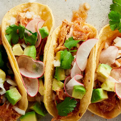 Shredded Chicken Tacos w/ Rice and Black Beans