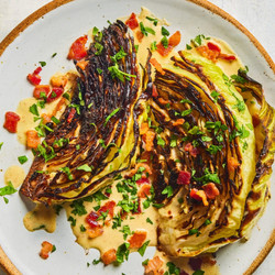 Roasted Cabbage with Mustard, Bacon, and Cream