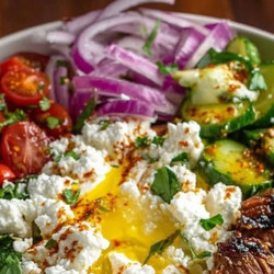 Greek Steak Gyro Bowl With Spicy Lemon Garlic Feta