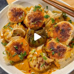 Crispy Pork &amp; Prawn Dumplings In Curry Satay Sauce