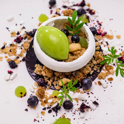 Bilberry, Meringue, Granny Smith Sorbet And Salted Granola