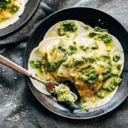 Jumbo Butternut Pumpkin Ravioli With Kale Pesto