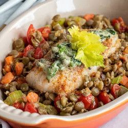 Cod With Lentils And Dijon Herb Sauce