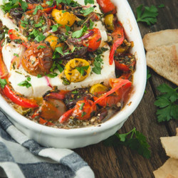 Baked Feta Appetizer With Tomatoes With Olives