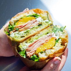 Roast Peach, Mortadella &amp; Mozzarella Sandwich