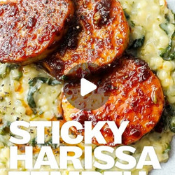 Sticky Harissa Tempeh With Giant Cous Cous