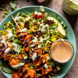 Chopped Honey Buffalo Chicken Skewer Salad