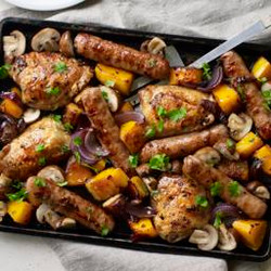 Sausage, Chicken And Squash Traybake hairy bikers