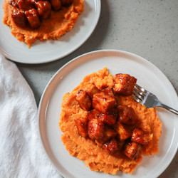 Maple Cider Tofu With Sweet Potato Mash