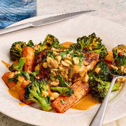Sheet-pan Chicken And Vegetables With Thai Red Curry And Peanut-lime Sauce