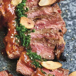 Sirloin Steak In Miso, Tobanjan Chilli And Garlic Sauce
