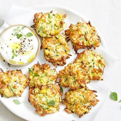 Air Fryer Zucchini, Corn And Haloumi Fritters