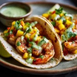 Shrimp Tacos With Mango Salsa &amp; Creamy Cilantro Sauce