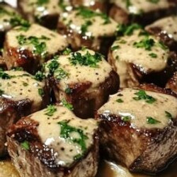 Tender Steak Bites In Garlic Butter With Creamy Parmesan Sauce