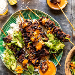 Sesame Ginger Chicken Skewers With Peanut Sauce