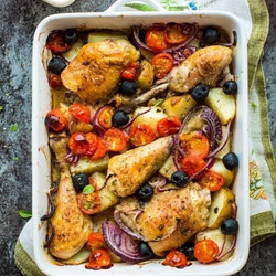 One Pan Greek Chicken &amp; Roasted Veggies