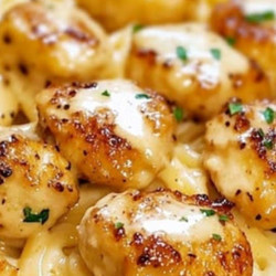 Garlic Butter Chicken Bites With Creamy Parmesan Pasta