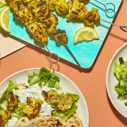 Spiced Chicken Kebabs With Chopped Salad &amp; Flatbreads