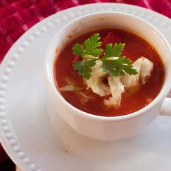 Roasted Red Pepper And Tomato Soup With Crab