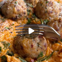 Baked Rosemary Chicken Meatballs With Creamy Tomato Orzo &amp; Spinach