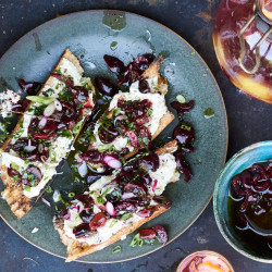 Charred Bread With Ricotta And Cherry Salsa