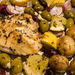 Sheet Pan Chicken With Potatoes, Olives And Lemon