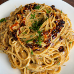 Caramelized Onion Pasta With Chilli Oil