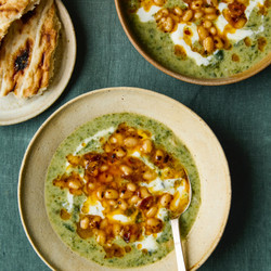 Chard Borani Soup With Yoghurt, Crispy Garlic And Beans