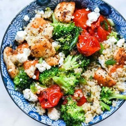 Mediterranean Chicken Quinoa Bowl With Broccoli And Tomato
