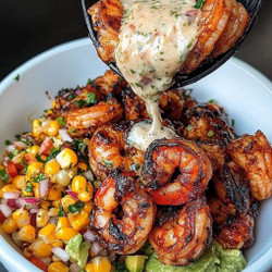 Grilled Shrimp Bowl With Avocado Corn Salsa And Creamy Sauce