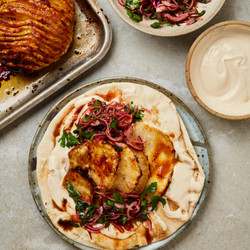 Hasselback Celeriac With Miso And Red Onion