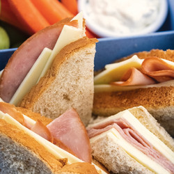 Ham and Cheese Sandwich with applesauce and carrots
